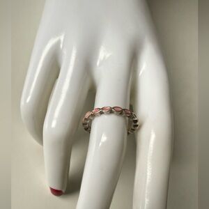 Stamped 925 Sterling Silver Pandora Ring with Pink Inlay